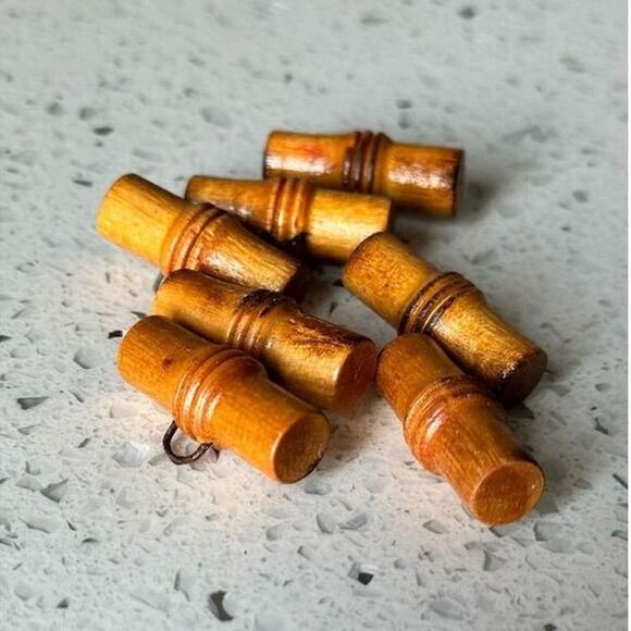 7 Vintage 60's Bamboo Shaped Wooden Bead Buttons Embellishments Sewing Crafts - Picture 1 of 5